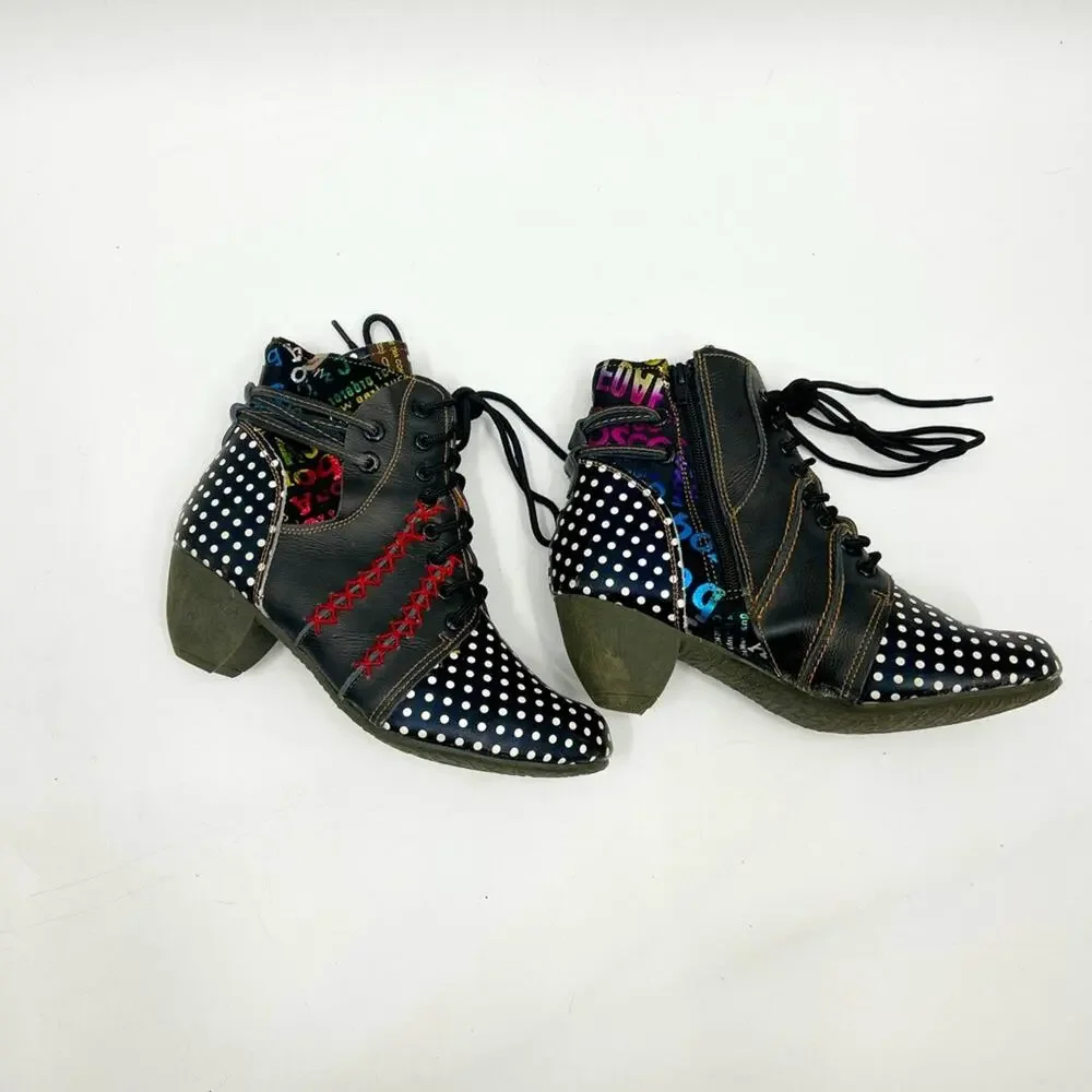TMA Maia Polka Dot Ankle Boots Booties Sz 8.5 40